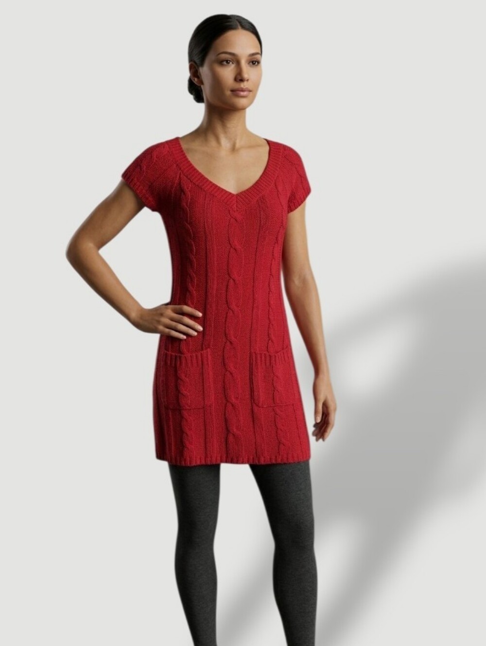 SEDUCTIONS Women's Red Cable Knit Sweater Tunic Dress